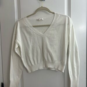Women's Cropped V-Neck Sweater - White